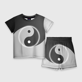 Детский костюм с шортами 3D с принтом Инь  янь (с двух сторон) ,  |  | Тематика изображения на принте: black | signs | white. | ying   yang | белый | знаки | инь   янь | чёрный