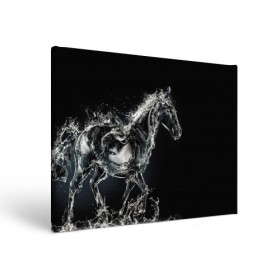 Холст прямоугольный с принтом Скакун , 100% ПВХ |  | black | expression | horse | jumper | water | вода | лошадь | скакун | черный | экспрессия