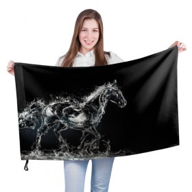 Флаг 3D с принтом Скакун , 100% полиэстер | плотность ткани — 95 г/м2, размер — 67 х 109 см. Принт наносится с одной стороны | black | expression | horse | jumper | water | вода | лошадь | скакун | черный | экспрессия