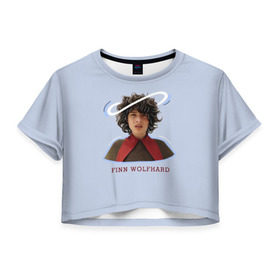 Женская футболка Cropp-top с принтом finn wolfhard , 100% полиэстер | круглая горловина, длина футболки до линии талии, рукава с отворотами | finn wolfhard | очень странные дела | финн вулфард