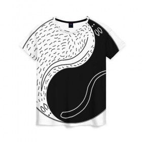 Женская футболка 3D с принтом Крысы инь-ян , 100% полиэфир ( синтетическое хлопкоподобное полотно) | прямой крой, круглый вырез горловины, длина до линии бедер | 