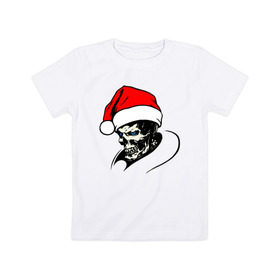 Детская футболка хлопок с принтом Новогодний череп , 100% хлопок | круглый вырез горловины, полуприлегающий силуэт, длина до линии бедер | clause | santa | дед | клаус | мороз | новый год | санта | санта клаус | скелет | череп