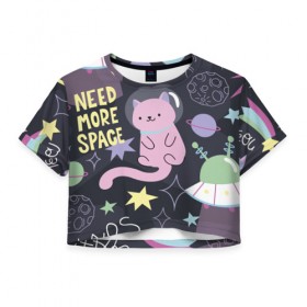 Женская футболка Cropp-top с принтом Космический кот , 100% полиэстер | круглая горловина, длина футболки до линии талии, рукава с отворотами | cat | cats | kitty | space | киса | киска | киски | кисы | космос | кот | котик | котики | коты