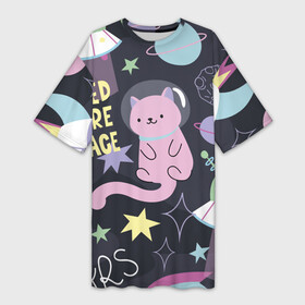 Платье-футболка 3D с принтом Космический кот ,  |  | cat | cats | kitty | space | киса | киска | киски | кисы | космос | кот | котик | котики | коты