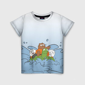 Детская футболка 3D с принтом Bears on a turtle , 100% гипоаллергенный полиэфир | прямой крой, круглый вырез горловины, длина до линии бедер, чуть спущенное плечо, ткань немного тянется | baby bears | bare bears | charle and bears | dsgngerzen | grizz | iсebear | panda | panpan | selfie panpan | vdgerir | we bare bears | вся правда о медведях