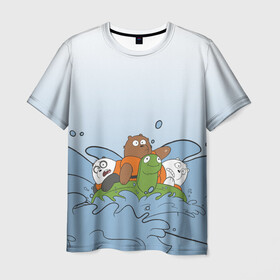 Мужская футболка 3D с принтом Bears on a turtle , 100% полиэфир | прямой крой, круглый вырез горловины, длина до линии бедер | baby bears | bare bears | charle and bears | dsgngerzen | grizz | iсebear | panda | panpan | selfie panpan | vdgerir | we bare bears | вся правда о медведях