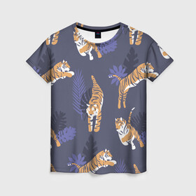 Женская футболка 3D с принтом Тигриный прайд , 100% полиэфир ( синтетическое хлопкоподобное полотно) | прямой крой, круглый вырез горловины, длина до линии бедер | lion | tiger | гепард | дикие кошки | животные | кот | кошки | лев | пантера | тигр | тигры