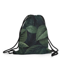 Рюкзак-мешок 3D с принтом Лесная маскировка , 100% полиэстер | плотность ткани — 200 г/м2, размер — 35 х 45 см; лямки — толстые шнурки, застежка на шнуровке, без карманов и подкладки | branch | foliage | leafy | nature | ветка | веточка | зеленый | лист | листочки | листья | природа | черный