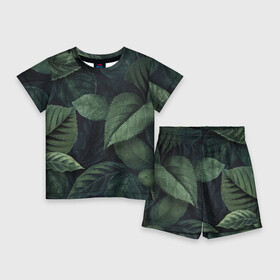 Детский костюм с шортами 3D с принтом Лесная маскировка ,  |  | branch | foliage | leafy | nature | ветка | веточка | зеленый | лист | листочки | листья | природа | черный