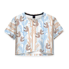 Женская футболка Cropp-top с принтом Ленивец стайл , 100% полиэстер | круглая горловина, длина футболки до линии талии, рукава с отворотами | животные | ленивец