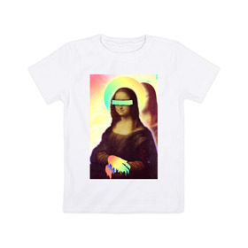 Детская футболка хлопок с принтом Mona Lisa , 100% хлопок | круглый вырез горловины, полуприлегающий силуэт, длина до линии бедер | 