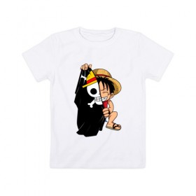 Детская футболка хлопок с принтом One Piece , 100% хлопок | круглый вырез горловины, полуприлегающий силуэт, длина до линии бедер | Тематика изображения на принте: 
