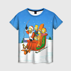 Женская футболка 3D с принтом Simpsons New Year , 100% полиэфир ( синтетическое хлопкоподобное полотно) | прямой крой, круглый вырез горловины, длина до линии бедер | bart | christmas | family | homer | lisa | maggie | marge | new | santa | simpson | simpsons | snow | thesimpsons | xmas | year | барт | гомер | лиза | мардж | мегги | санта | семья | симпсоны