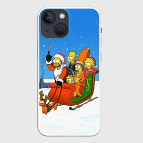 Чехол для iPhone 13 mini с принтом Simpsons New Year ,  |  | Тематика изображения на принте: bart | christmas | family | homer | lisa | maggie | marge | new | santa | simpson | simpsons | snow | thesimpsons | xmas | year | барт | гомер | лиза | мардж | мегги | санта | семья | симпсоны