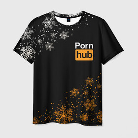 Мужская футболка 3D с принтом PornHub Новогодний (+ на спине) , 100% полиэфир | прямой крой, круглый вырез горловины, длина до линии бедер | brazzers | hub | видео | любовь | хаб | чувства