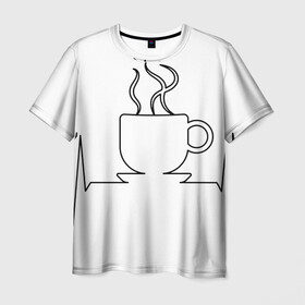 Мужская футболка 3D с принтом Чашечку кофе? , 100% полиэфир | прямой крой, круглый вырез горловины, длина до линии бедер | бариста | бармен | вкус | кардиограмма | кофе | кофеман | напиток | подача | профессия | хобби | чашка