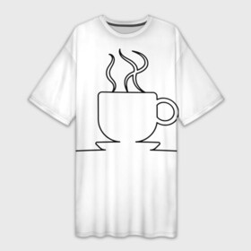 Платье-футболка 3D с принтом Чашечку кофе ,  |  | бариста | бармен | вкус | кардиограмма | кофе | кофеман | напиток | подача | профессия | хобби | чашка