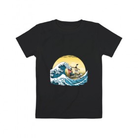 Детская футболка хлопок с принтом Ван-Пис : Большая волна , 100% хлопок | круглый вырез горловины, полуприлегающий силуэт, длина до линии бедер | Тематика изображения на принте: 