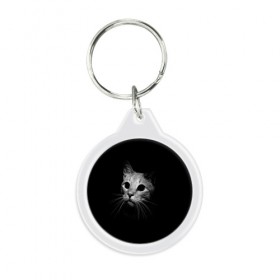 Брелок круглый с принтом Кошачья морда , пластик и полированная сталь | круглая форма, металлическое крепление в виде кольца | кот | кошка | темнота