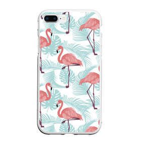 Чехол для iPhone 7Plus/8 Plus матовый с принтом Тропический арт , Силикон | Область печати: задняя сторона чехла, без боковых панелей | animal | bird | flamingo | pink | pnik flamingo | животные | птицы | розовый | розовый фламинго | фламинго