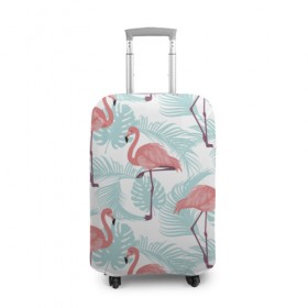 Чехол для чемодана 3D с принтом Тропический арт , 86% полиэфир, 14% спандекс | двустороннее нанесение принта, прорези для ручек и колес | animal | bird | flamingo | pink | pnik flamingo | животные | птицы | розовый | розовый фламинго | фламинго