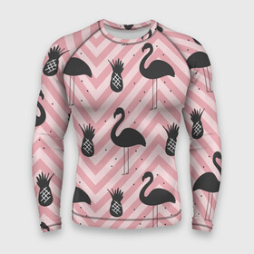 Мужской рашгард 3D с принтом Черный фламинго ,  |  | animal | bird | flamingo | pink | pnik flamingo | животные | птицы | розовый | розовый фламинго | фламинго