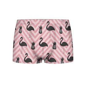 Мужские трусы 3D с принтом Черный фламинго , 50% хлопок, 50% полиэстер | классическая посадка, на поясе мягкая тканевая резинка | animal | bird | flamingo | pink | pnik flamingo | животные | птицы | розовый | розовый фламинго | фламинго