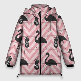 Женская зимняя куртка 3D с принтом Черный фламинго , верх — 100% полиэстер; подкладка — 100% полиэстер; утеплитель — 100% полиэстер | длина ниже бедра, силуэт Оверсайз. Есть воротник-стойка, отстегивающийся капюшон и ветрозащитная планка. 

Боковые карманы с листочкой на кнопках и внутренний карман на молнии | animal | bird | flamingo | pink | pnik flamingo | животные | птицы | розовый | розовый фламинго | фламинго