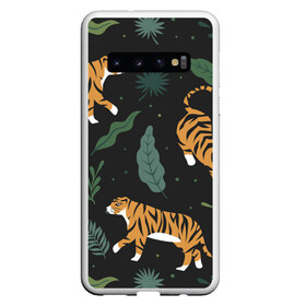 Чехол для Samsung Galaxy S10 с принтом Тропический тигр , Силикон | Область печати: задняя сторона чехла, без боковых панелей | tiger | гепард | дикие кошки | животные | кот | кошки | пантера | тигр | тигры