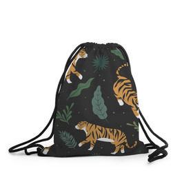 Рюкзак-мешок 3D с принтом Тропический тигр , 100% полиэстер | плотность ткани — 200 г/м2, размер — 35 х 45 см; лямки — толстые шнурки, застежка на шнуровке, без карманов и подкладки | tiger | гепард | дикие кошки | животные | кот | кошки | пантера | тигр | тигры