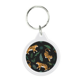 Брелок круглый с принтом Тропический тигр , пластик и полированная сталь | круглая форма, металлическое крепление в виде кольца | tiger | гепард | дикие кошки | животные | кот | кошки | пантера | тигр | тигры
