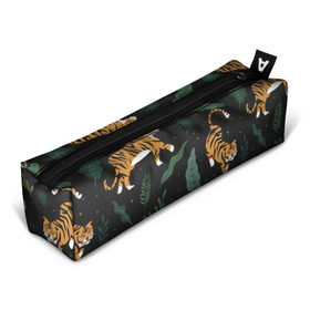 Пенал 3D с принтом Тропический тигр , 100% полиэстер | плотная ткань, застежка на молнии | Тематика изображения на принте: tiger | гепард | дикие кошки | животные | кот | кошки | пантера | тигр | тигры