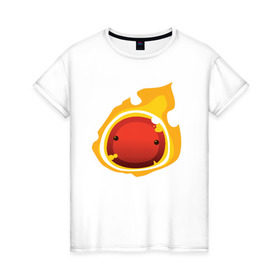 Женская футболка хлопок с принтом Огненный слайм-мини версия , 100% хлопок | прямой крой, круглый вырез горловины, длина до линии бедер, слегка спущенное плечо | slime rancher