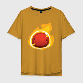 Мужская футболка хлопок Oversize с принтом Огненный слайм-мини версия , 100% хлопок | свободный крой, круглый ворот, “спинка” длиннее передней части | slime rancher