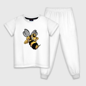 Детская пижама хлопок с принтом Злая Пчела , 100% хлопок |  брюки и футболка прямого кроя, без карманов, на брюках мягкая резинка на поясе и по низу штанин
 | Тематика изображения на принте: злая пчела | пчела | рисунок