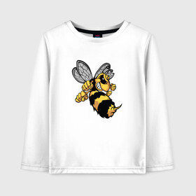 Детский лонгслив хлопок с принтом Злая Пчела , 100% хлопок | круглый вырез горловины, полуприлегающий силуэт, длина до линии бедер | Тематика изображения на принте: злая пчела | пчела | рисунок