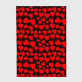 Постер с принтом 8-Bit Love , 100% бумага
 | бумага, плотность 150 мг. Матовая, но за счет высокого коэффициента гладкости имеет небольшой блеск и дает на свету блики, но в отличии от глянцевой бумаги не покрыта лаком | 8 bit | 8 бит | game | heart | lovely | pattern | любовь | паттерн | романтика | сердечки | сердца | сердце