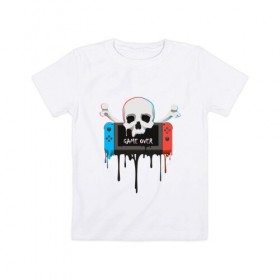 Детская футболка хлопок с принтом Game Over , 100% хлопок | круглый вырез горловины, полуприлегающий силуэт, длина до линии бедер | console | game | game over | nintendo | skull | switch | глюк | игра | консоль | кости | нинтендо | свитч | череп