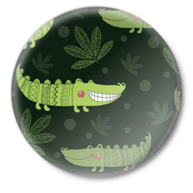 Значок с принтом Милый крокодил ,  металл | круглая форма, металлическая застежка в виде булавки | Тематика изображения на принте: аллигатор | для детей | животные | крокодил