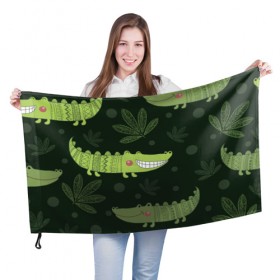 Флаг 3D с принтом Милый крокодил , 100% полиэстер | плотность ткани — 95 г/м2, размер — 67 х 109 см. Принт наносится с одной стороны | аллигатор | для детей | животные | крокодил