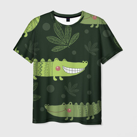 Мужская футболка 3D с принтом Милый крокодил , 100% полиэфир | прямой крой, круглый вырез горловины, длина до линии бедер | Тематика изображения на принте: аллигатор | для детей | животные | крокодил