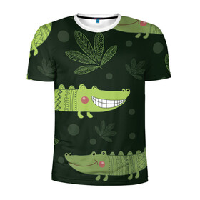Мужская футболка 3D спортивная с принтом Милый крокодил , 100% полиэстер с улучшенными характеристиками | приталенный силуэт, круглая горловина, широкие плечи, сужается к линии бедра | Тематика изображения на принте: аллигатор | для детей | животные | крокодил