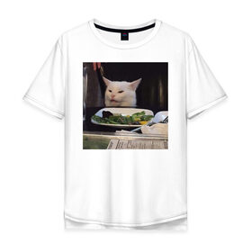 Мужская футболка хлопок Oversize с принтом мемная картинка с котом , 100% хлопок | свободный крой, круглый ворот, “спинка” длиннее передней части | кот | котэ | кошка | мем | прикол | фотография