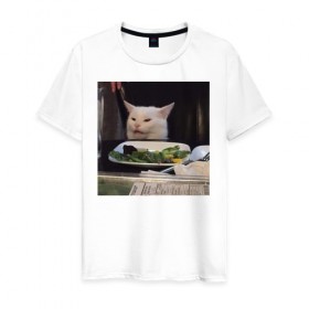 Мужская футболка хлопок с принтом мемная картинка с котом , 100% хлопок | прямой крой, круглый вырез горловины, длина до линии бедер, слегка спущенное плечо. | кот | котэ | кошка | мем | прикол | фотография