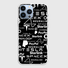 Чехол для iPhone 13 Pro Max с принтом ЛОГОТИПЫ ПРОЕКТОВ ИЛОНА МАСКА. ,  |  | Тематика изображения на принте: elon musk | hyperloop | neuralink | pattern | paypal | spacex | starlink | tesla | американский предприниматель | изобретатель | илон маск | инвестор | инженер | паттерн | тесла