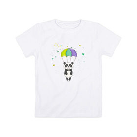 Детская футболка хлопок с принтом Панда на парашюте , 100% хлопок | круглый вырез горловины, полуприлегающий силуэт, длина до линии бедер | панда | панда на парашюте | рисунок | сердечки