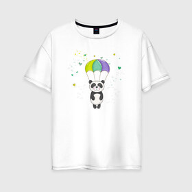 Женская футболка хлопок Oversize с принтом Панда на парашюте , 100% хлопок | свободный крой, круглый ворот, спущенный рукав, длина до линии бедер
 | панда | панда на парашюте | рисунок | сердечки