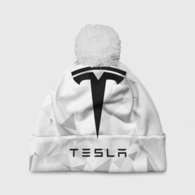 Шапка 3D c помпоном с принтом TESLA , 100% полиэстер | универсальный размер, печать по всей поверхности изделия | elon mask | tesla | илон | илон маск | маск | тесла