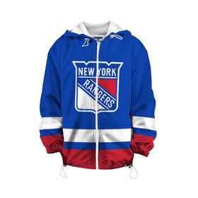 Детская куртка 3D с принтом Нью-Йорк Рейнджерс НХЛ , 100% полиэстер | застежка — молния, подол и капюшон оформлены резинкой с фиксаторами, по бокам — два кармана без застежек, один потайной карман на груди, плотность верхнего слоя — 90 г/м2; плотность флисового подклада — 260 г/м2 | hockey | new york | new york rangers | nhl | rangers | usa | нхл | нью йорк | нью йорк рейнджерс | рейнджерс | спорт | сша | хоккей | шайба