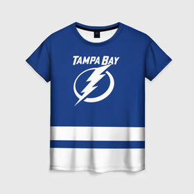 Женская футболка 3D с принтом Тампа-Бэй Лайтнинг НХЛ , 100% полиэфир ( синтетическое хлопкоподобное полотно) | прямой крой, круглый вырез горловины, длина до линии бедер | hockey | lightning | nhl | tampa bay | tampa bay lightning | usa | лайтнинг | нхл | спорт | сша | тампа бэй | тампа бэй лайтнинг | хоккей | шайба
